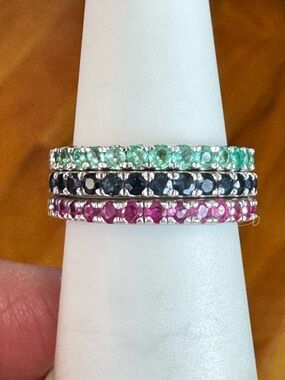 925 Emerald Ruby Sapphire Stacking Bands
